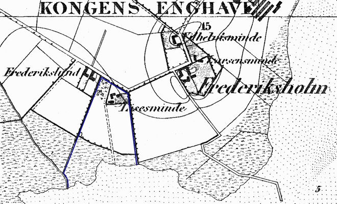 Kort over de gamle gårde i 1853